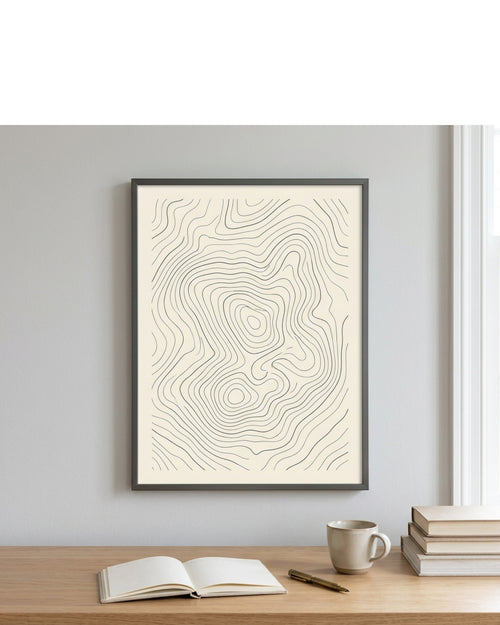 Rutly Topographic Contour Wall Art Print 18 × 24 in Graphite Frame - Lifestyle view