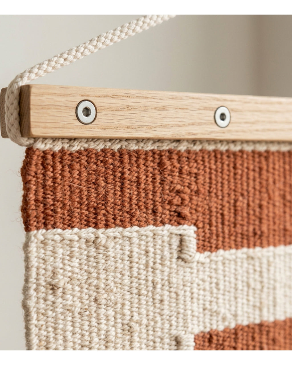 Rutly Woven Stepped Band Wall Hanging 20 × 36 in Oak Rails - Detail view