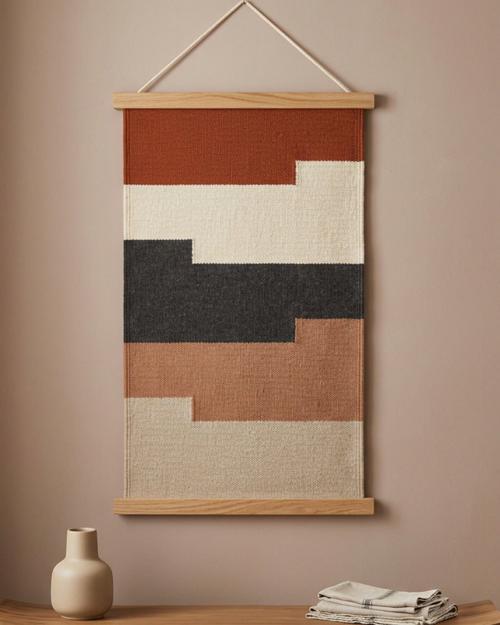 Rutly Woven Stepped Band Wall Hanging 20 × 36 in Oak Rails - Lifestyle view