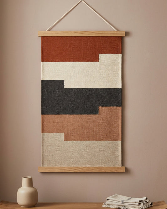 Rutly Woven Stepped Band Wall Hanging 20 × 36 in Oak Rails - Lifestyle view